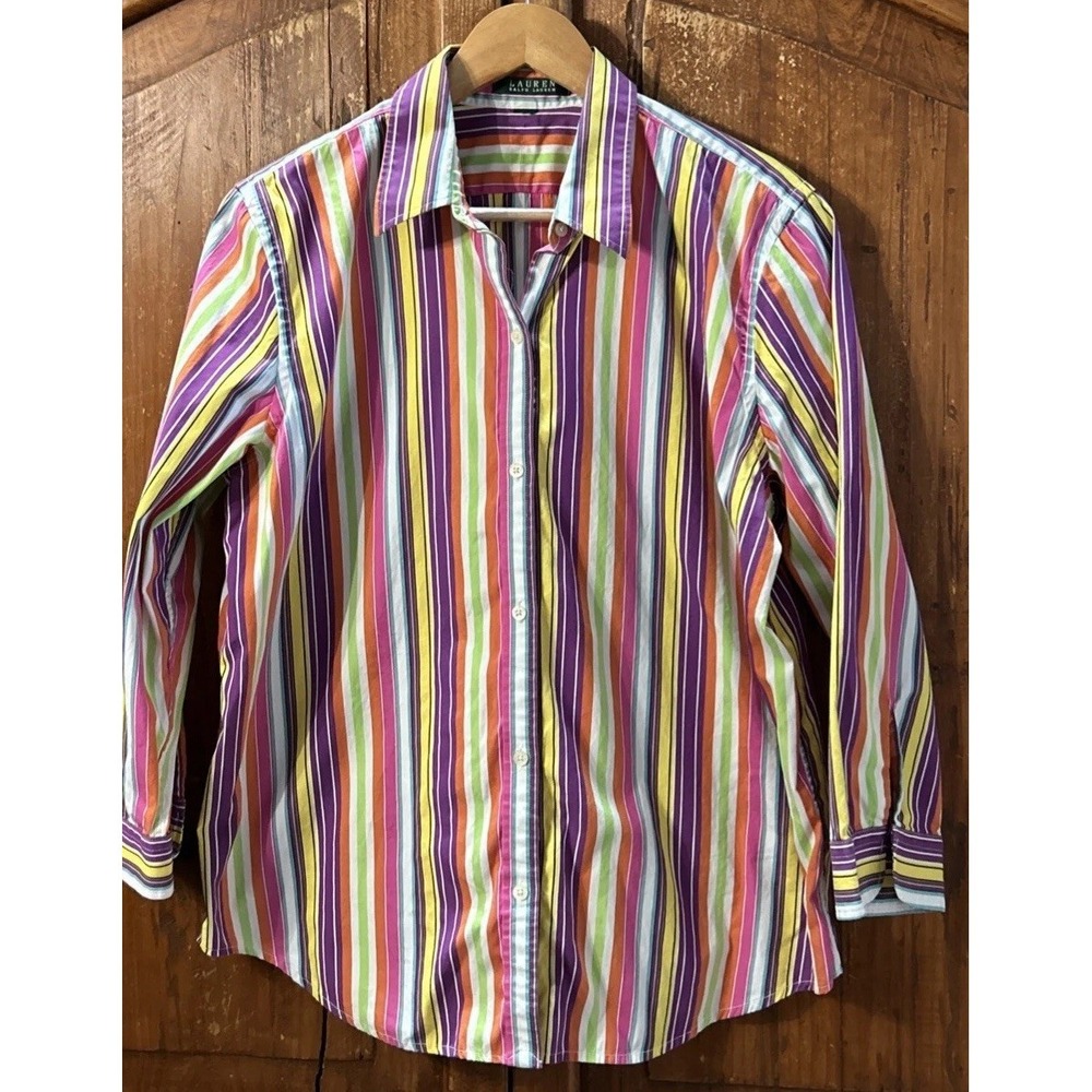 Women's Lauren Ralph Lauren Button Down Shirt‎ 70's Striped Gorgeous XL
